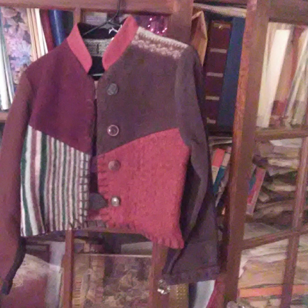 Ladies Short Soft Wool Patchwork Jacket With Butt… - image 1